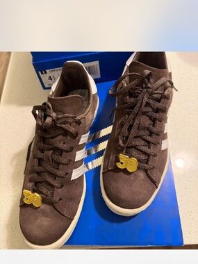 adidas Women’s Brown Suede Sneakers with White Stripes